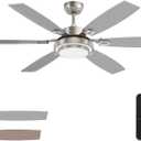 60 Inch Large Ceiling Fans with Lights and Remote Control for Living Room, Modern Nickel Ceiling Fan with Quiet Reversible DC Motor, Timer, 6 Speeds for Garage, Home Office, Outdoor Patio