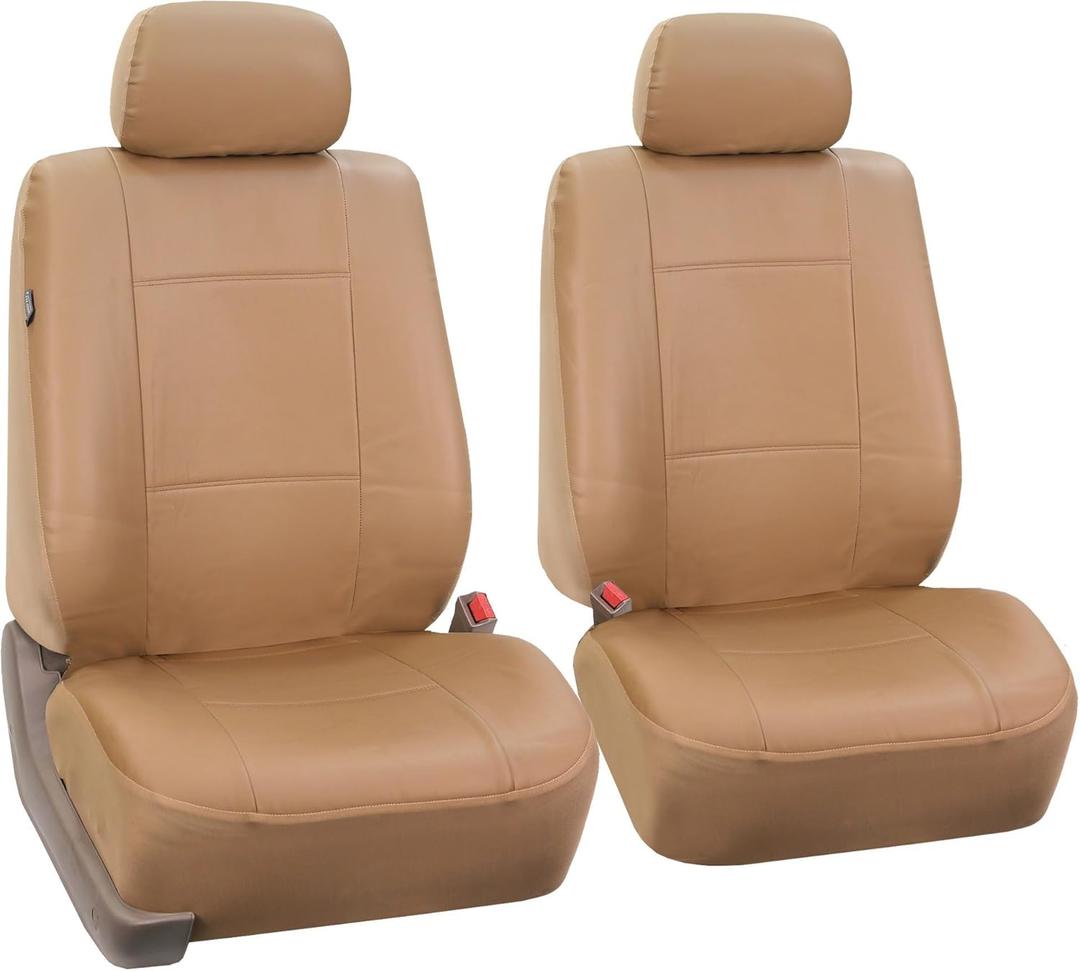 FH Group Automotive Car Seat Cover Premium PU Leather Front Pair Set Seat Covers Airbag Compatible Easy to Install with Air Freshener - Universal Fit for Cars Trucks and SUVs (Beige) PU002102 (Tan)