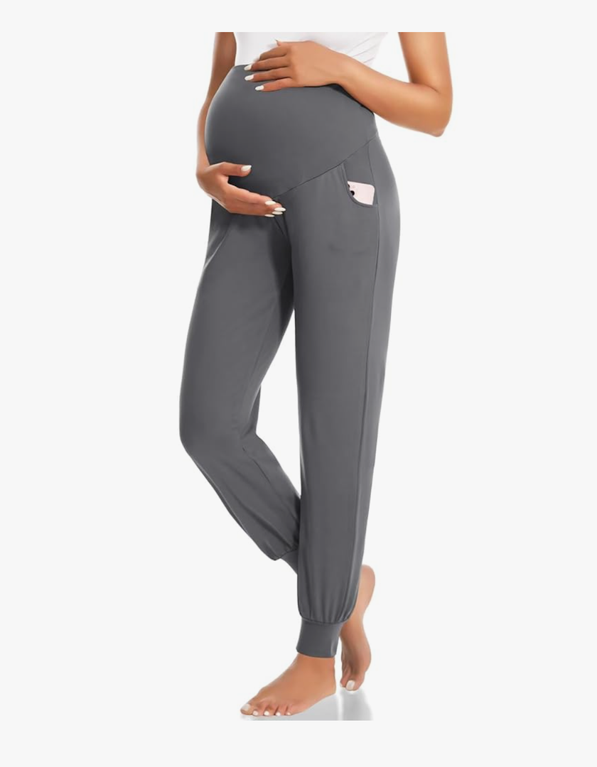 HIGHDAYS Maternity Pants with Pockets, Over Belly Maternity Leggings, Thick Pregnancy Joggers Sweatpants for Active Workout, Small