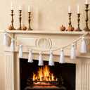 Tegeme 7ft Halloween Rustic Ghost Garland Decoration with Wooden Beads Rustic Ghost Banner Halloween Hanging Ghosts Garlands for Indoor Outdoor Wall Home Room Mantel Fireplace Decor(White)