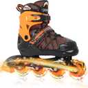 Nattork Adjustable Inline Skates for Kids Boys & Girls, Blue Black Red with Light up Wheels, Youth Blade Roller Skating for Beginners, Medium( US 1-4)Big Kids