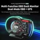 ARTILAURA HUD Head Up Display for Car, OBD2+GPS Gauge Display Digital Speedometer MPH KM/H Water Temperature, RPM, Overspeed Alarm for All Vehicle
