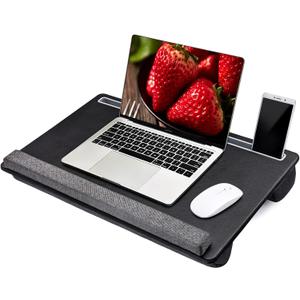 Extra Large Lap Laptop Desk - Full PU Material Mouse Pad Gaming Tray - Portable LapDesk with Phone Holder & Wrist Rest for Notebook, MacBook, Tablet, Bed, Sofa(Black, Fit Up 17.3-in Laptops)