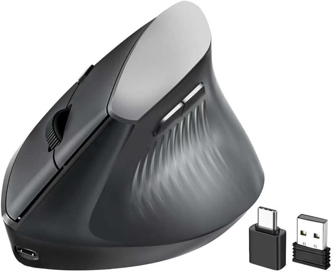 Ergonomic Bluetooth Mouse, Wireless Rechargeable Vertical Mouse for Carpal Tunnel with USBC & BT 5.0/3.0 & 2.4G Connect, Silent, Easy to use, 6 Buttons for Laptop PC MacBook Desktop Computer