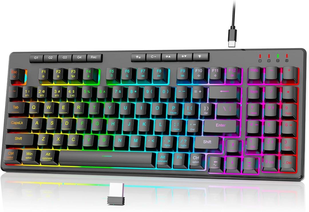Redragon K517 Pro Wireless Gaming Keyboard, RGB Backlit, Tri-Mode BT/2.4GHz/USB-C, Mechanical Feel 94 Keys Computer Keyboard with 4 Macro Keys, Number Pad, 4000mAh Battery for Win/MAC