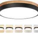 11.8 inch Wood Led Flush Mount Ceiling Light, Dimmable, 5CCT 3000K-6000K Selectable, 36W, 3600LM, Round Modern White Light Fixture Ceiling Mount for Bedroom, Laundry Room,Kitchen, Hallway, Black