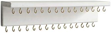 SANY DAYO HOME Jewelry Organizer with 30 Hooks and Cosmetics Shelf, 15 x 3 x 4 inches Wall Mounted Rustic Pine Wood Holder for Necklaces and Bracelets, Suitable for Kids and Adults (Retro White)