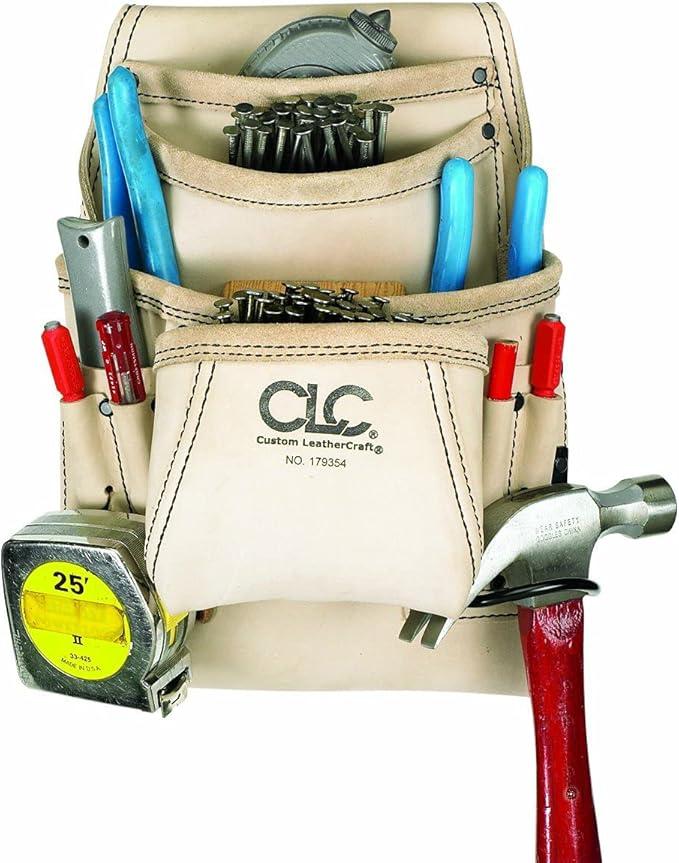 CLC, I823X, Nail and Tool Pouch w/ 2 Hammer Loops, Leather
