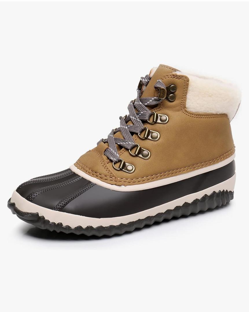GAWBAW Womens Waterproof Winter Snow Boots - Warm Faux Fur Lined Lace up Duck Boots Ankle Rain Boots For Women 7M