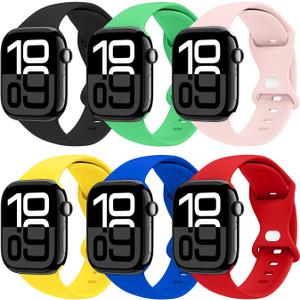 THWALK 6 Pack Sport Bands Compatible with Apple Watch Band Ultra 3/2/1 49mm, Series 11/10 46/42mm, 9/8/7 45/41mm, SE/6/5/4 44/40mm, 3/2/1 42/38mm for Women Men (Black/Bright Green/Chalk Pink/Yellow/Royal Blue/Red)