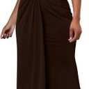 Memoriesea Women's Elegant Sleeveless One Shoulder Bodycon Evening Cocktail Maxi Dress (Large, Brown)