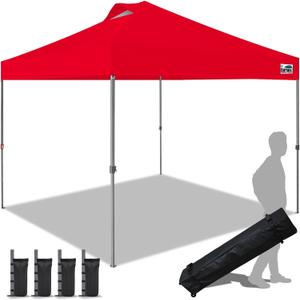 Eurmax USA NOMATTER ONE-Person Open&Close 10x10ft Pop Up Canopy TentPortable Shelter Canopy for Outdoor EventsInstant Canopies, Temporary Sunshade,Bonus 4 Sand Bags(Red)