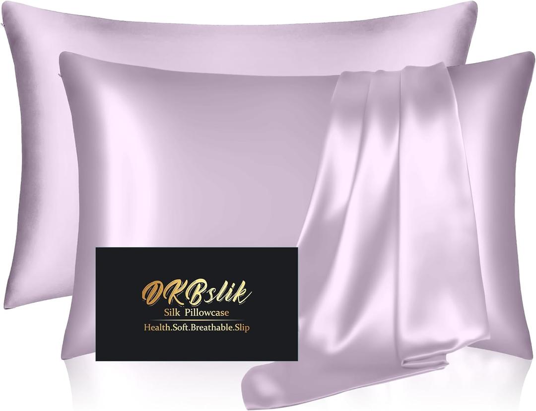 Silk Pillowcase 2 Pack, Mulberry Silk Pillow Cases Queen Size Set of 2, Anti Acne Silk Pillowcase for Hair and Skin, Natural Silk Satin Pillowcases Gifts for Women Men 2 Pack with Zipper, Lavender