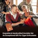 Premium Leather Cigar Humidor Set - Cedar Wood Liner, with Gold Cigar Holder, Embedded Gold Hygrometer, V Cigar Cutter & Punch, Humidifier, Precious Travel Cigar Case for Birthday Gift, Festival (Medium, Brown)