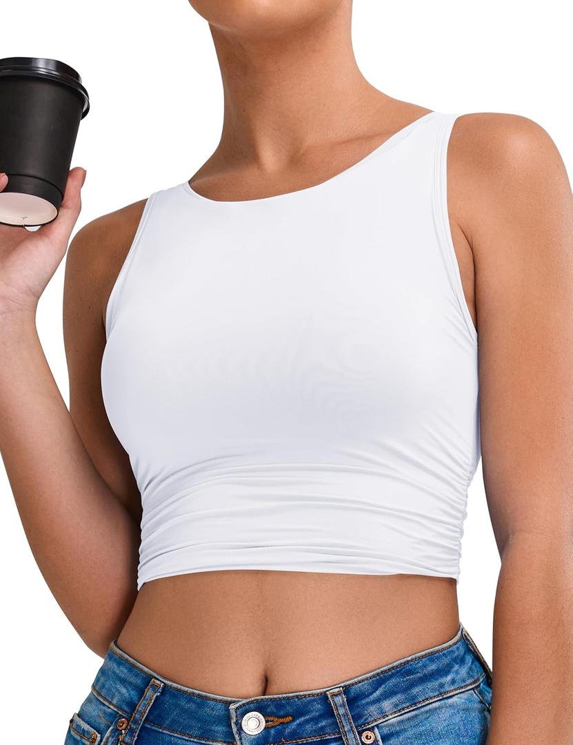 BMJL Women's Sports Bras High Neck Longline Removable Padded Yoga Workout Crop Tank Top with Built in Pads 2025 (X-Large, White009)