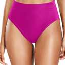Tempt Me Womens High Cut High Waisted Bikini Bottoms Tummy Control Bathing Suit Bottoms Swim Bottom Swimsuit Bottom (Large, Purple)