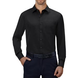 Alimens & Gentle Mens Dress Shirts 4-Way Stretch Long Sleeve Collared Casual Solid Wedding Dating Button Down Shirt (Medium, Black)