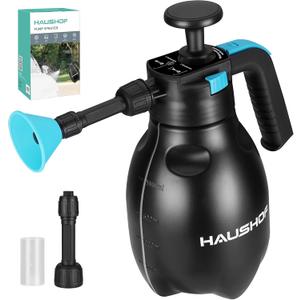 HAUSHOF Hand Pump Sprayer 1/2 Gallon, Pressure Garden Spray Bottle for Plants, Weeds, Flowers, Foam Sprayer Car Detailing with 2 Adjustable Nozzles, Lawn Watering & Outdoor Cleaning, 2L