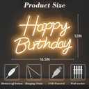 Happy Birthday Neon Sign for Backdrop, LED Happy Birthday Light Up Sign, USB Powered Dimmable Neon Light for Birthday Party Decorations, Wall Decor, Warm White, 16.5 x 12 inch