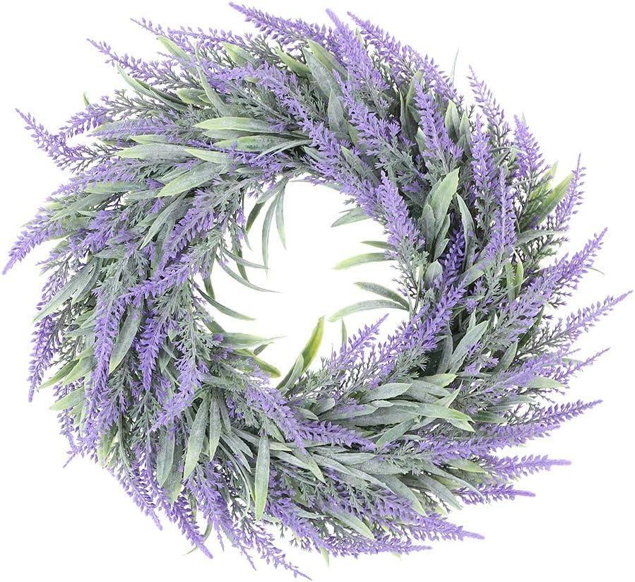 Lavender Wreath,11" Artificial Spring Wreaths for Front Door,Purple Flower Wreath with Green Leaves Farmhouse Wreath, for Home Wall Window Porch Garden Decor