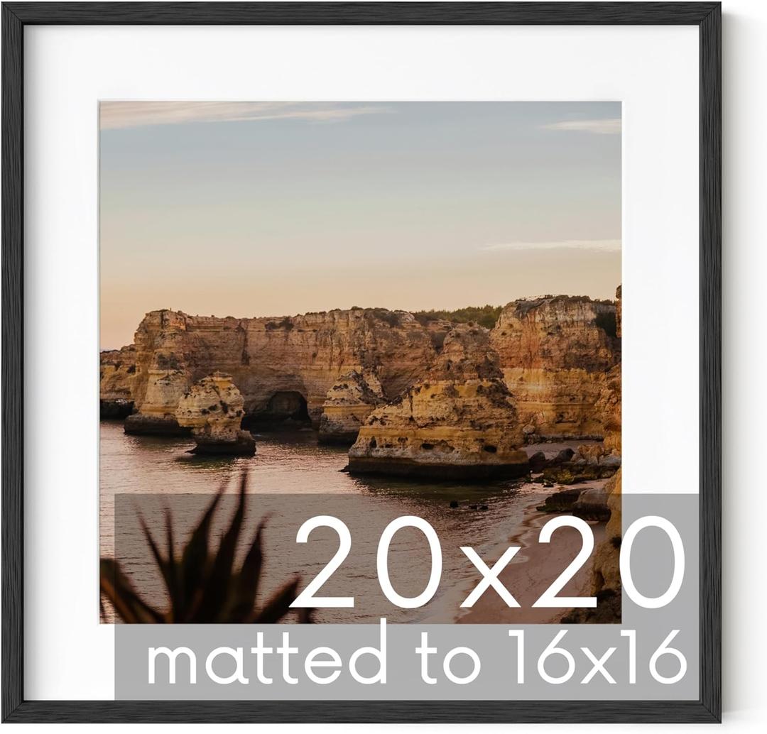 HAUS AND HUES Black Oak Wood 20x20 Picture Frame Matted to 16x16 - Square Frame with Plexiglass, Contemporary Frame for Wall Display (20x20 in, Black, Set of 1)