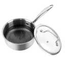 Prime Cuisine 1.3QT Tri-Ply Hybrid Stainless Steel Saucepan , Non Stick Small Sauce Pan for Cooking, Honeycomb Nonstick Pot, Induction Compatible Saucepan, Stay Cool Handle, Oven Safe, (Without a Lid)
