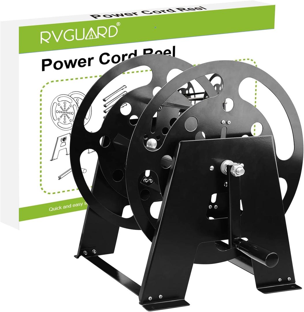 RVGUARD RV Power Cord Reel, Heavy Duty Power Cord Storage Reel, Holds Up to 50 Feet of 50A (6/3+1/8 AWG) Heavy Duty Power Cord