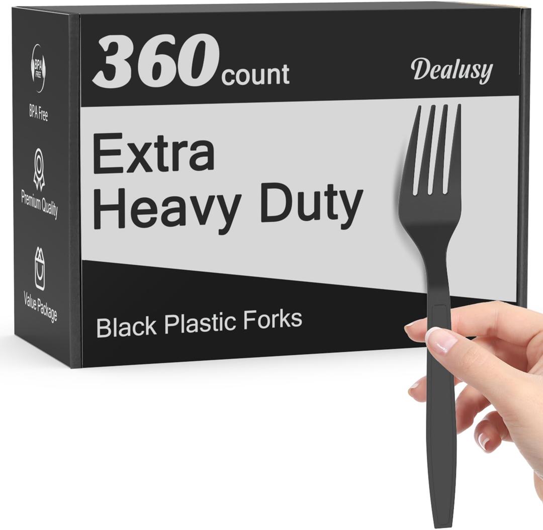 Dealusy 360 Count Extra Heavy Duty Gold Plastic Forks Disposable, BPA-Free, Heat Resistant, Solid and Durable Disposable Forks Bulk, Premium Plastic Forks heavy duty for Party Supply