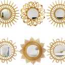 Namalu 6 Pcs Sunburst Mirror for Wall Decor, Small Circle Sun Espejos Decorative Mirror Hanging for Art Entryway Home Decor Bathroom Bedroom Living Room(Elegant,Gold)