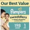 Swaddlers Diapers, Size 1 (8-14 lbs), 198 Count, Fragrance Free, Hypoallergenic, Absorbent, Pediatrician Recommended, Skin Safe