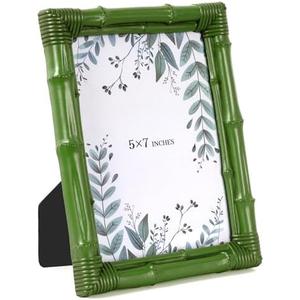 Realyoo 5x7 Picture Frame Bamboo, Photo Frame Resin with Antique Finish for Wall or Tabletop Display Resin Frame for Wedding Anniversary Birthday Holiday Gift Home Office Bookshelf Display, Green
