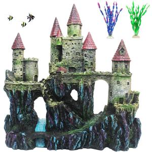 PINVNBY Aquarium Resin Castle Decoration Fish Tank Driftwood Castle Cave Hideouts House Plants Supplies Accessories(Red)