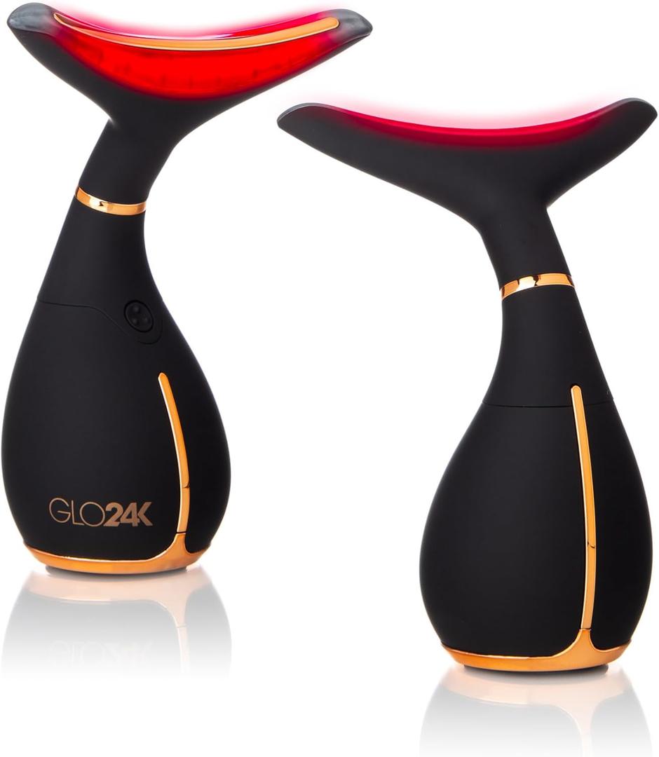 GLO24K Red Light Beauty Device for Face & Neck  2-Pack, 3-in-1 Facial and Neck Massager with Triple LED & Vibration Technology