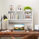 Clikuutory 2-Tier Desktop Bookshelf Hutch, Wood Countertop Storage Organizer with 4 Storage Compartments for Computer Desk, Multipurpose Tabletop Display Rack for Home Office Dorm Bedroom, White