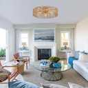 24" Natural Rattan Flush Mount Ceiling Light Fixture Antique Brass Brush Paint Finish Boho Chandelier for Porch Patio Hallway Bedroom Living Room Kitchen Island 5-Light