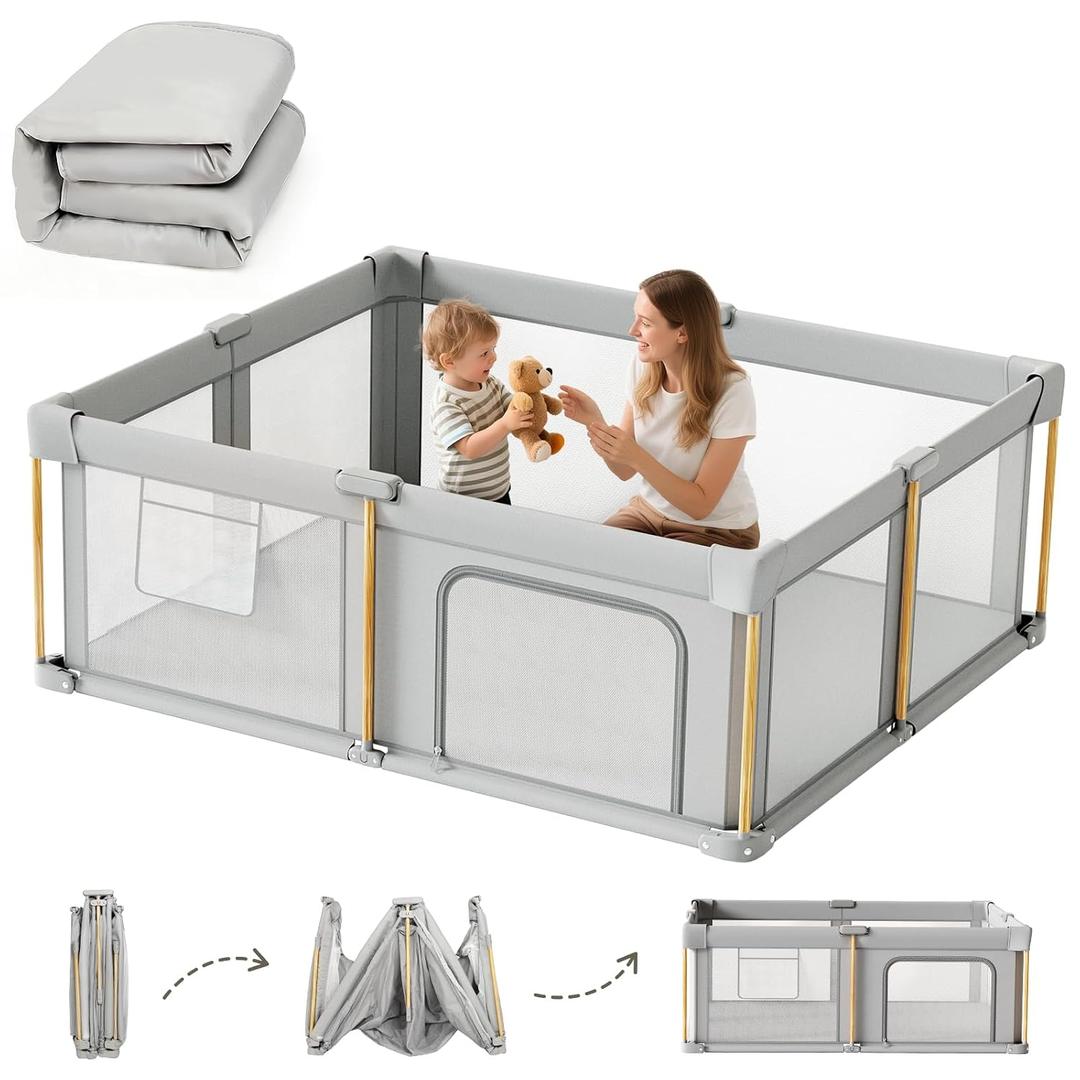 Foldable Baby Playpen with Mat, 50x50 Foldable Play Pen for Babies and Toddlers, Baby Playpen with Portable Design, Collapsible Play Yard for Fence Indoor and Outdoor