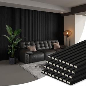 SMARTSTANDARD Acoustic Wall Panels, 4 Piece 106" x 12.6" Soundproof Slat Wall Paneling for Interior Wall Decor, 3D Fluted Acoustic Wall Panel, Black
