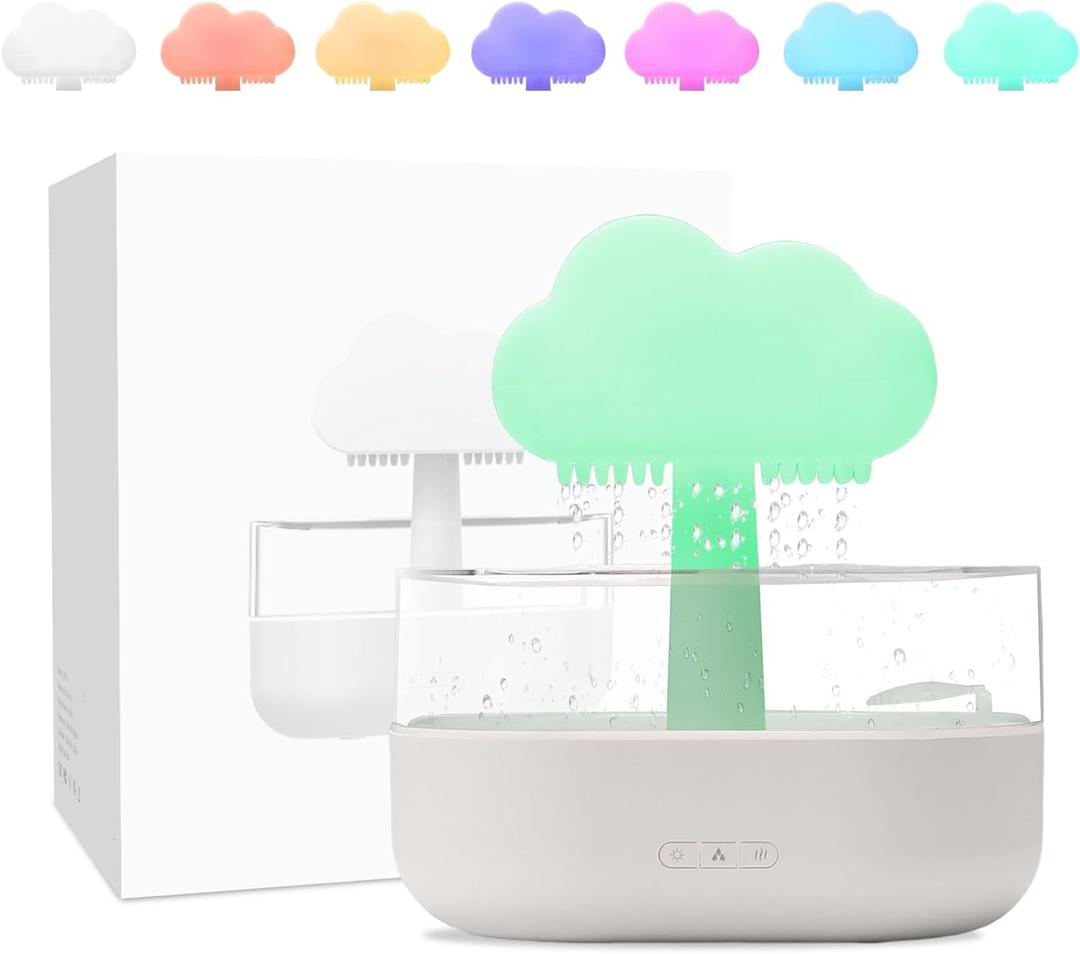 Rain Cloud Humidifier Water Drip, Mushroom Rain Lamp Waterfall, Aromatherapy Essential Oil Rain Diffuser, Raining Cloud Night Light with 7 Changing Colors for sleeping (Cloud White)