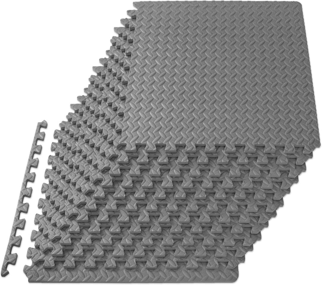 ProsourceFit Exercise Puzzle Mat -inch, EVA Interlocking Foam Floor Tiles for Home Gym, Workout Equipment, Kids Play Areas, Grey, 48 SQ FT - 12 Tiles