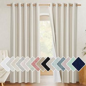 NICETOWN Natural 100% Blackout Linen Curtains 84 inch Long Burg for Living Room, 1 Pair, 62" Width Each Panel, Farmhouse Thick Completely Blackout Window Treatment Thermal Insulated Drapes