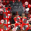2026 Graduation Decorations - Red Balloon Boxes with Letters 2026 Grad & So Proud of You and Red Black White Print Balloons, Graduation Party Decorations Class of 2026 for Any Grades