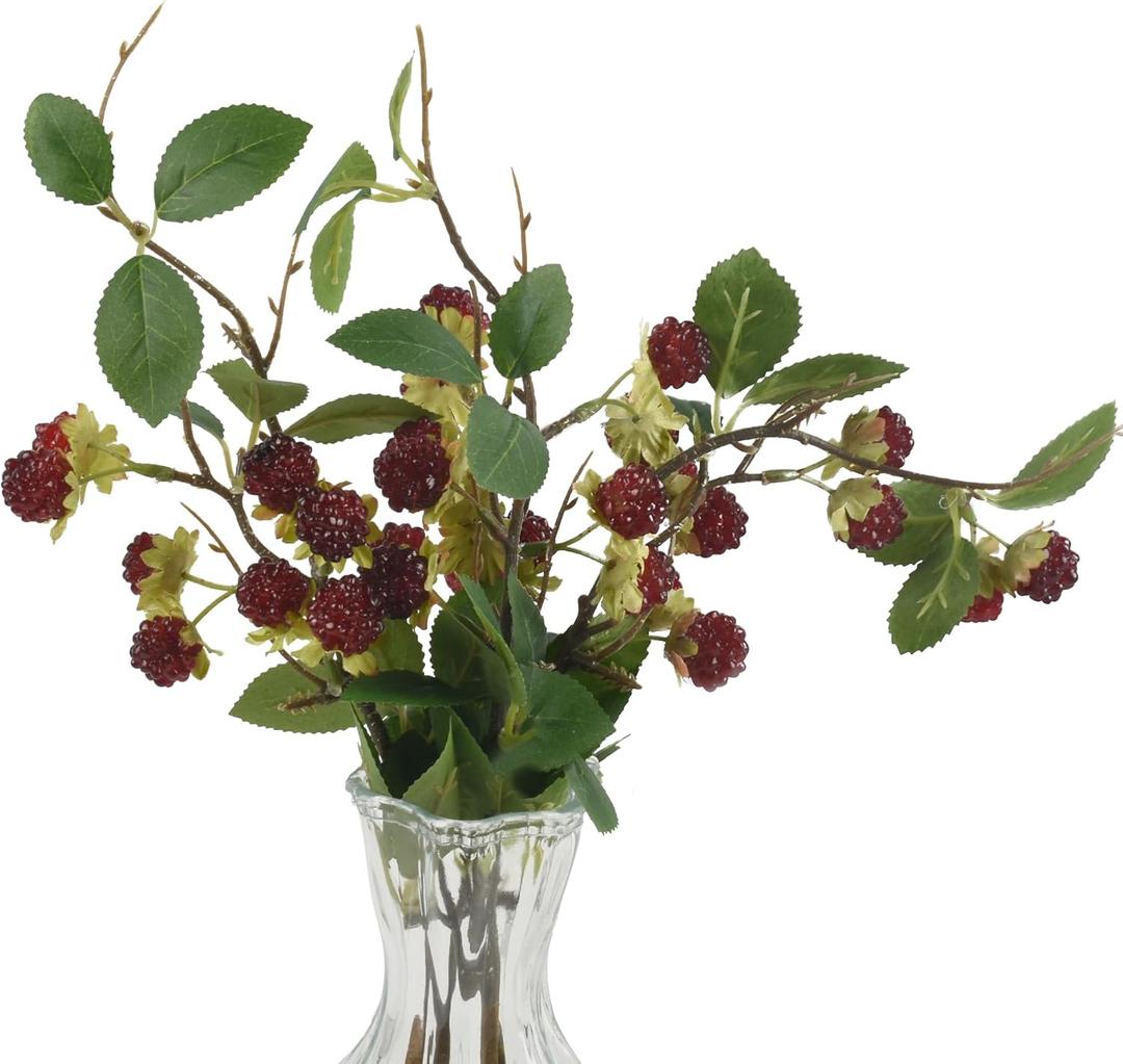 Artificial Raspberry Stem 3Pack, Simulated Raspberry Branch Lifelike Flowers Plant Berries for DIY Home Kitchen Wedding Party Decoration Photography Props (14.96Inch, Cherry Red)