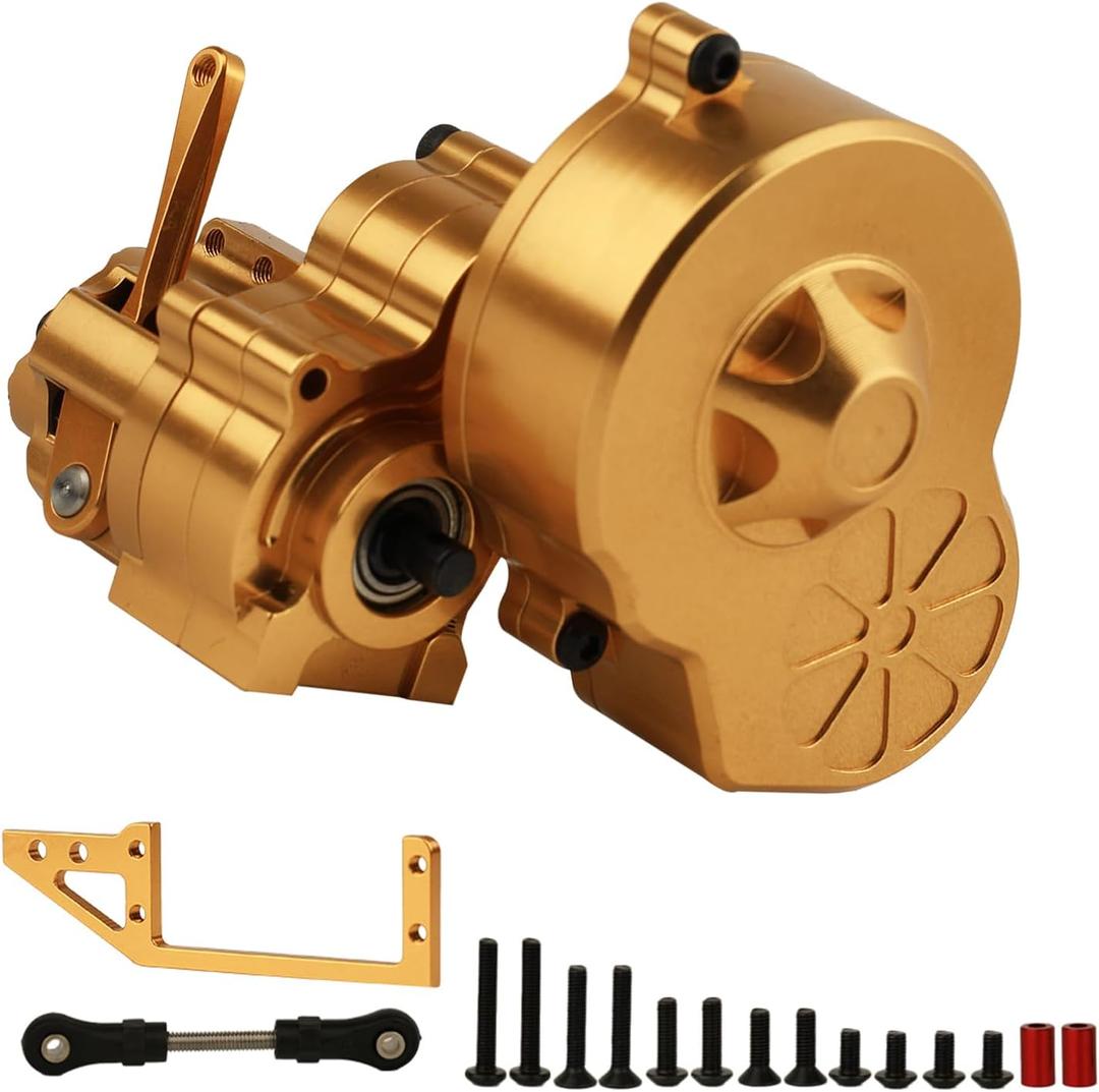 Metal Transmission Gearbox Gear Box with Gear New Upgrade Parts for Axial SCX10 AX10 Wraith 1/10 RC Crawler Car Truck (Gold)