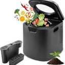 NutriChef 4 Quart Electric Kitchen Composter | Smart Countertop Composter Includes 2 Odorless Carbon Filters | Electric Compost Bin for Indoor Use | 3 Volume Based Modes Small, Medium & Large | Gray (Black)