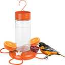 Nature's Way Hanging Glass Oriole Feeder for Outdoor Dcor, 30 Ounce Capacity Nectar Feeder, Jelly Dishes, Orange Fruit Holders, 4 Eash to Clean Flexible Ports, Ant Moat, Bee Guards, Orange