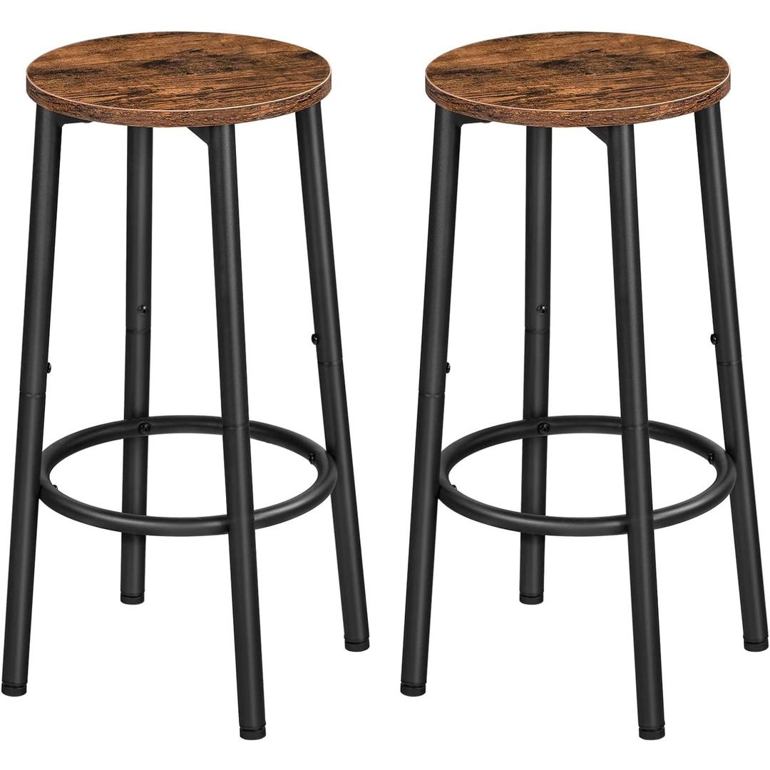 Bar Stools, Set of 2 Bar Stools Round Height Stools with Footrest Brown