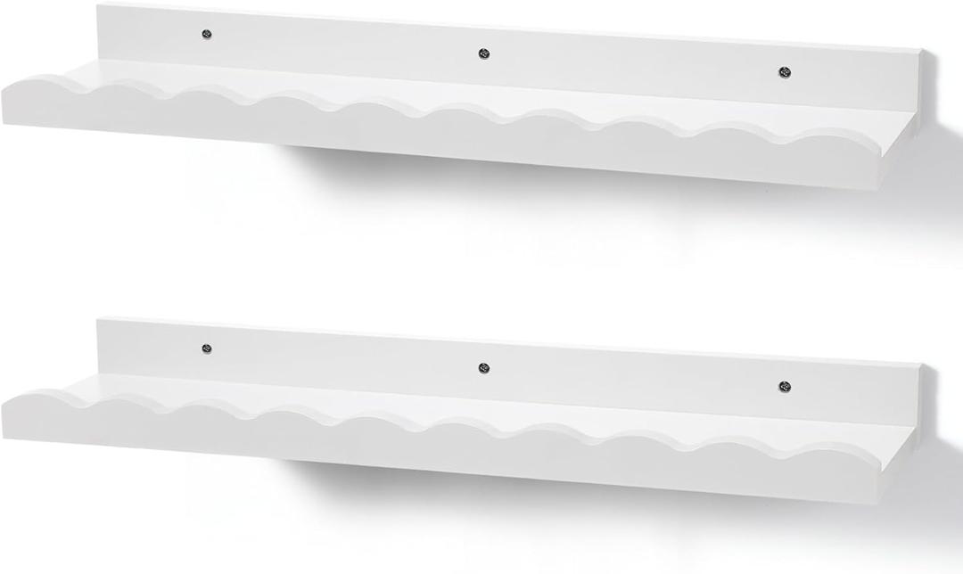 Suzile 2 Pcs Scalloped Shelves Wall Floating Shelves Set for Room, Bathroom, Bedroom, Cute Room Decor Aesthetic and Books, Toys, Photo Frames Storage(23",White)