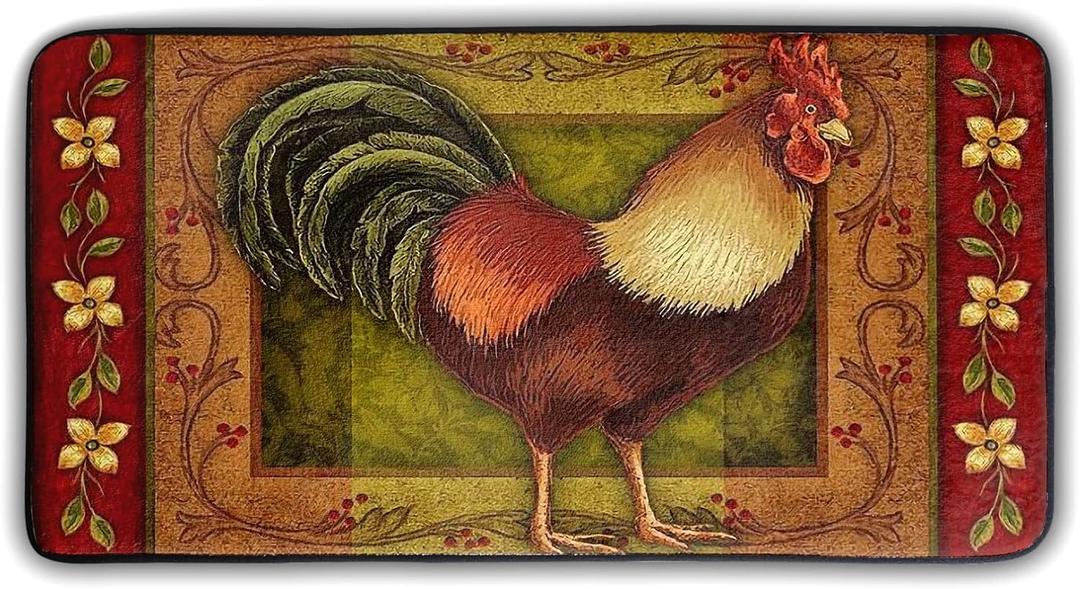 Rooster Kitchen Rugs and Mats 39 X 20 Inch Non Slip Anti Fatigue Washable Mat Chicken French Country Throw Carpet for Farmhouse Home Kitchen/Office/Bathroom Decor