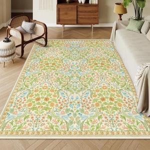 Moynesa Floral Washable Rugs, 8x10 Area Rug for Living Room, Soft Large Boho Bedroom Rugs, Flower Non Slip Ultra Thin Botanical Carpet for Dining Room Nursery Office, Spring