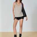 SOLY HUX Tank Top for Women Scoop Neck Sleeveless Contrast Metallic Summer Tops (Beige, M)